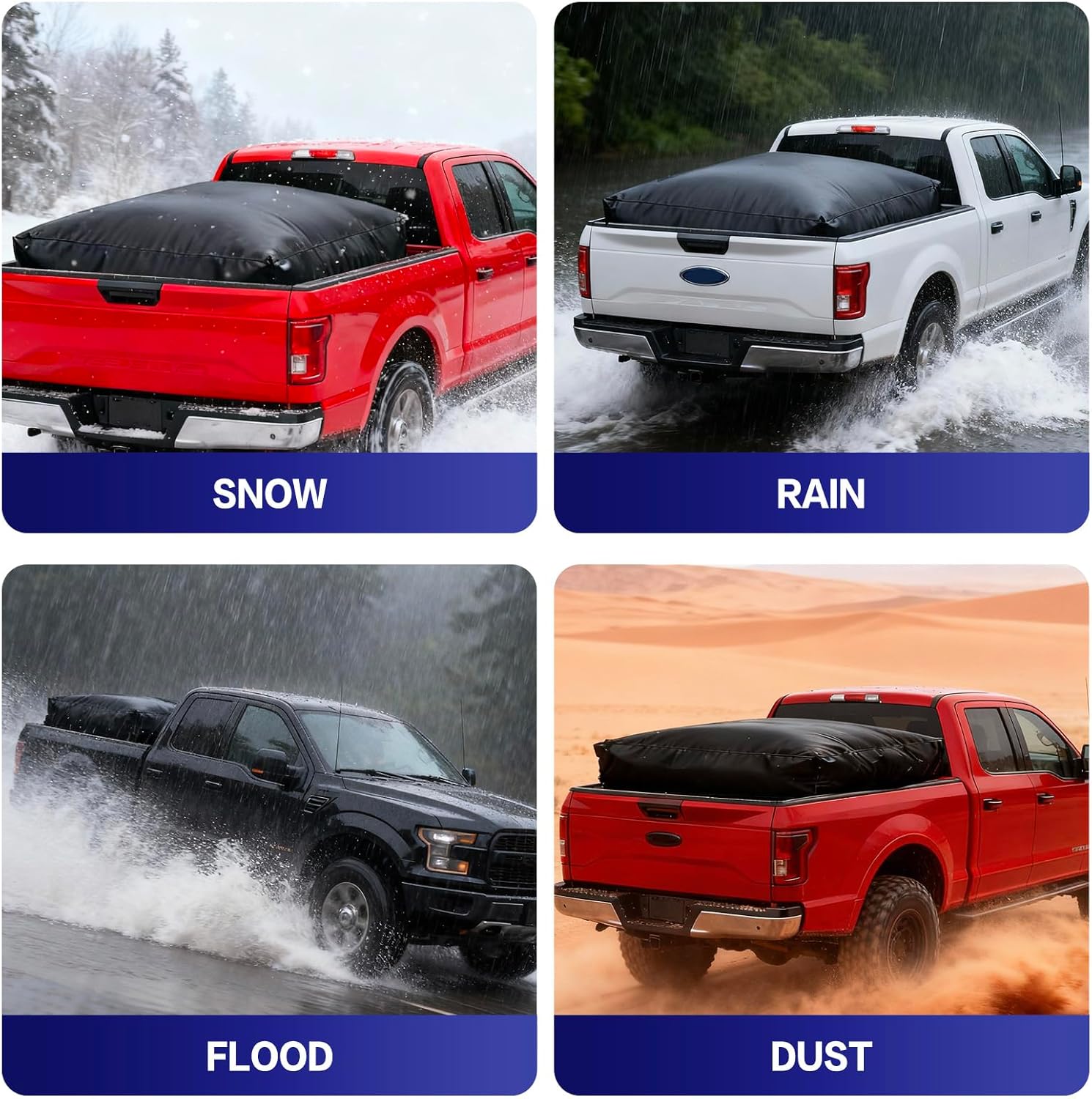 Truck Bed Cargo Bag,Water Proof 1000D Heavy Duty Oxford Fabric, 26 Cubic Feet (51"x40"x22"), Soft Shell Storage with 6 Elastic Cords, Fits All Trucks