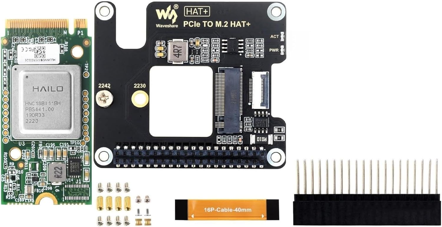 Hailo-8 M.2 AI Accelerator Module Compatible with Raspberry Pi 5, Based On The 26TOPS Hailo-8 AI Processor, with PCIe to M.2 Adapter Board, Supports Linux/Windows Systems (Hailo-8 Acce A)