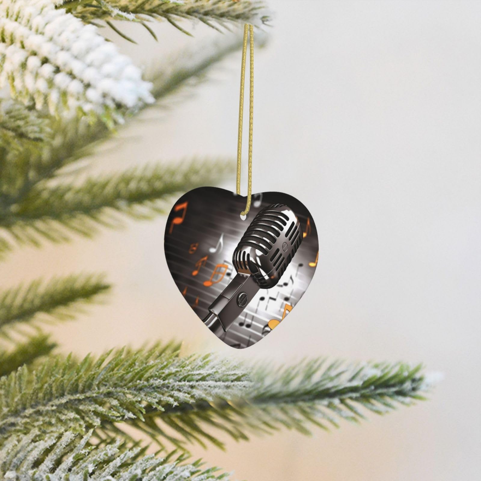 2025 Christmas Tree Decoration Hanging Heart Ornament Microphone with Music Notes Ceramic Ornaments Christmas Tree Decorations Round Pendants for Xmas Tree Winter New Year Party Supplies