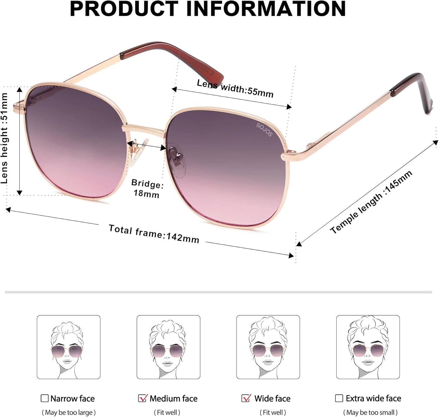 SOJOS Classic Trendy Square Sunglasses for Women Men Cute Big Frame Gold Shades SJ1137 - Image 5