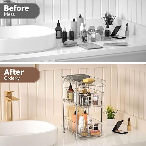 Miniatura 5 de Organizador de baño transparente de 3 niveles con divisores organización y almacenamiento de despensa extraíble multiusos para debajo del fregadero