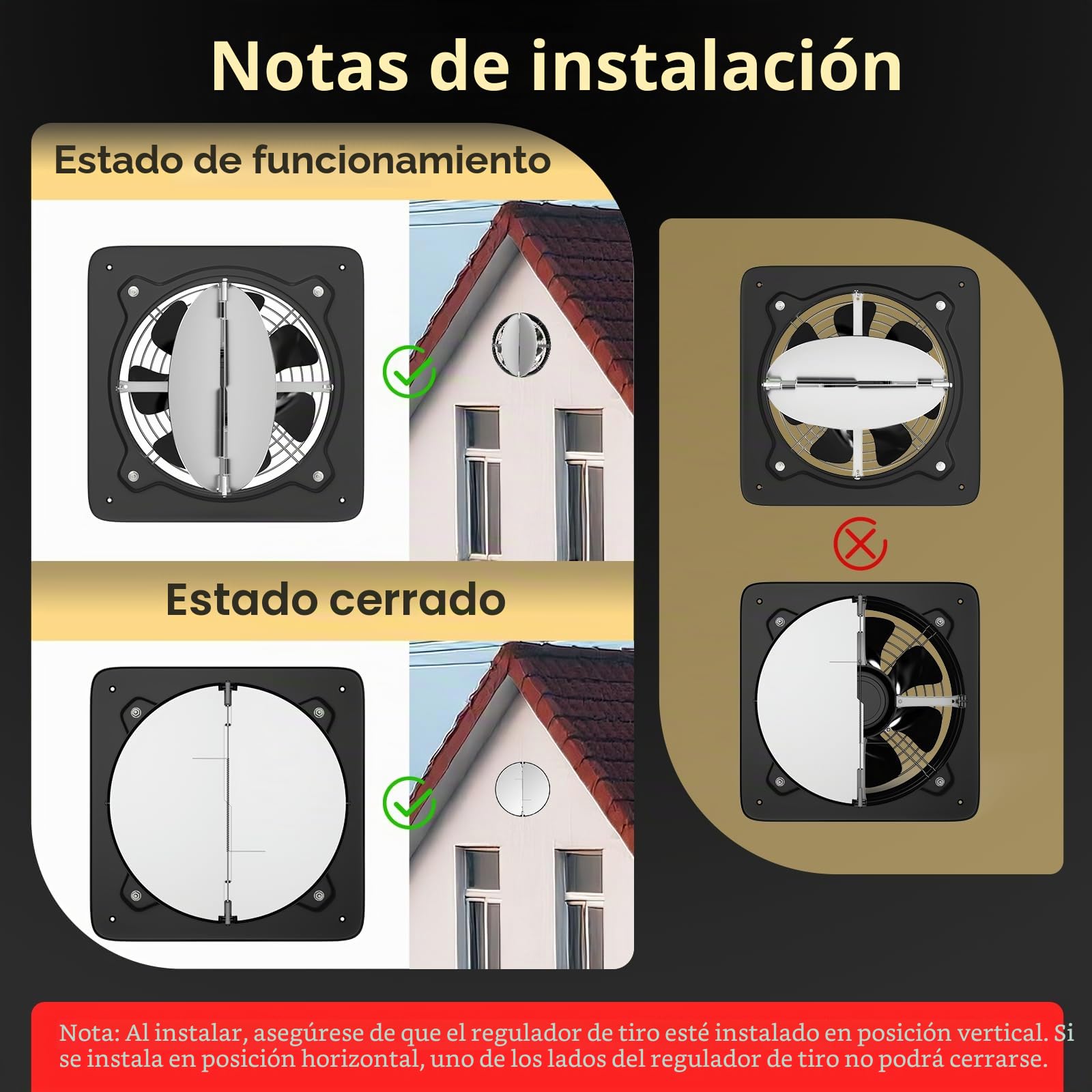 FanGoFast Extractor de Aire 150mm Ventilador de Baño 525m³/h Silencioso con Aleta de Retorno Potente Ventilador Metálico de Pared con Enchufe EU para Cocina Garaje Sótano (Negro, 150mm)