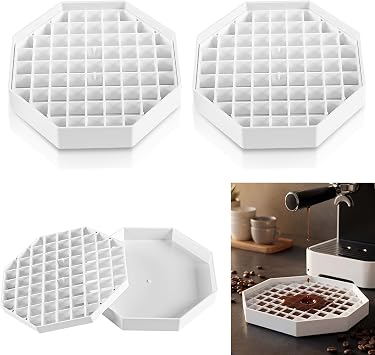 4 Pcs 4 Inch Coffee Drip Trays White Plastic Countertop Octagon Drip Tray with Honeycomb Grid for Coffee, Tea, Beverage and Drink Dispenser