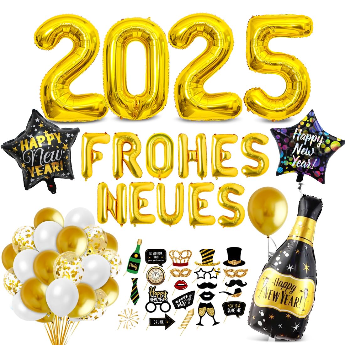 Silvester Deko Set 2025 – 48-teilig Mit Banner, Ballons & Fotorequisiten Für Die Perfekte Silvesterparty