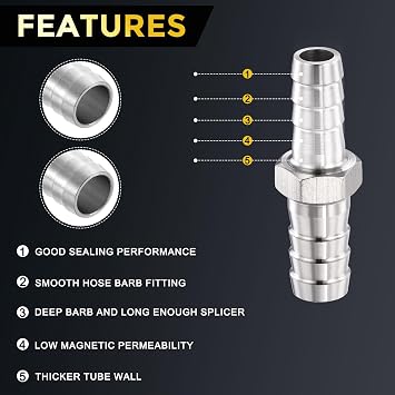 METALLIXITY 2pcs SUS304 Hex Bar Hose Barb to Adapter 1