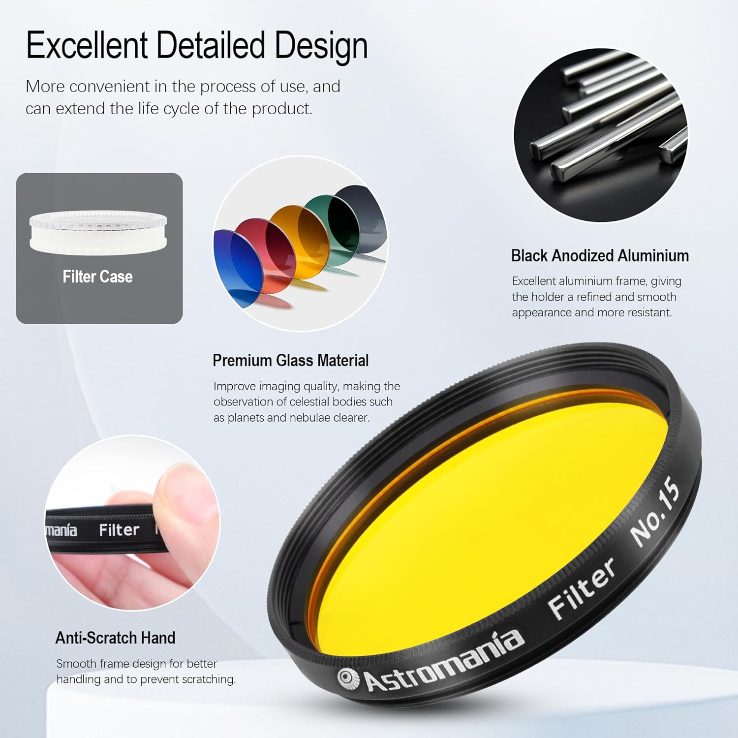 Astromania Telescope Filter 2 Inch - #15 Yellow Orange, Planetary Filter for Astronomy Telescope & Eyepiece, Telescope Color Filter for Enhancing Contrast in Lunar Planetary Observation