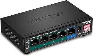 TRENDnet 5-Port Gigabit PoE+ Switch, Camera DIP Switch extends PoE+ 200m (656 ft.), 60W PoE Budget, Black, TPE-TG51g