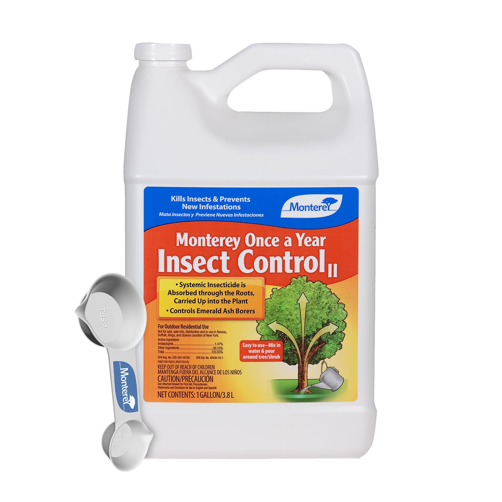 MontereyOnce A Year Insect Control II Bundled with Measuring Spoon - Systemic Insecticide Absorbed Through Roots Into Plant - 1 Gallon