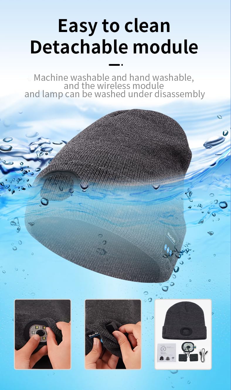 Gorro Bluetooth con luz LED, recargable por USB, gorro de punto linterna frontal manos libres