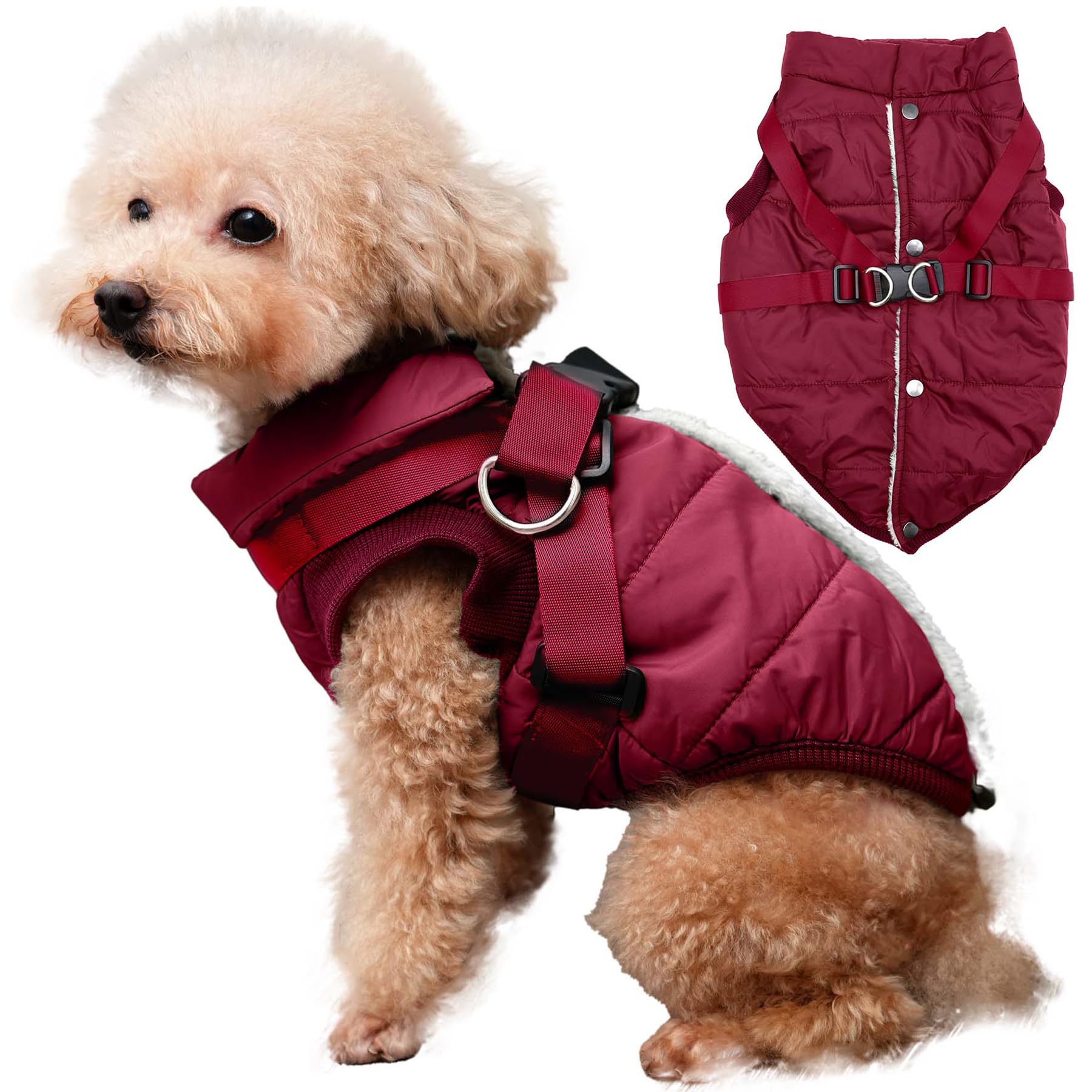 JoyDaog Dog Jacket with Harness,Fleece Lined Warm Puppy Coat for Winter,Soft Windproof Medium Dog Vest,Red XL — image 1