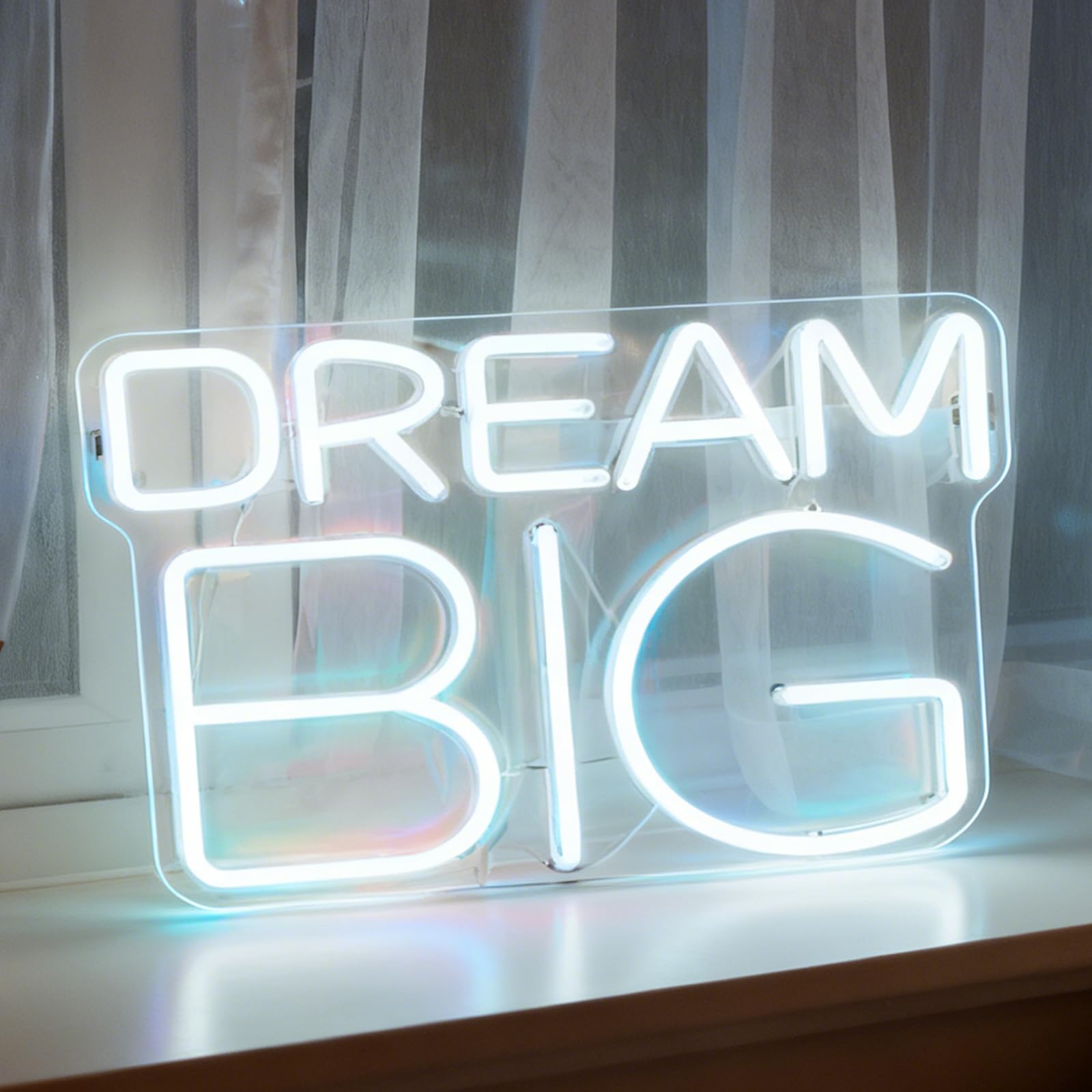 Dream Big White LED Neon Sign, USB Powered Dimmable Decorative Neon Light Home Bedroom Office Classroom Study Room Workspace Wall Table Decor Motivational Gift 15 x 9.8 In