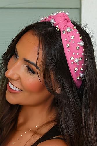 Miniatura 2 de ZOLEAROPY Diadema anudada con perlas para mujer, diadema de perlas blancas con diamantes de imitación, diadema a la moda, novia, bohemio, nudo