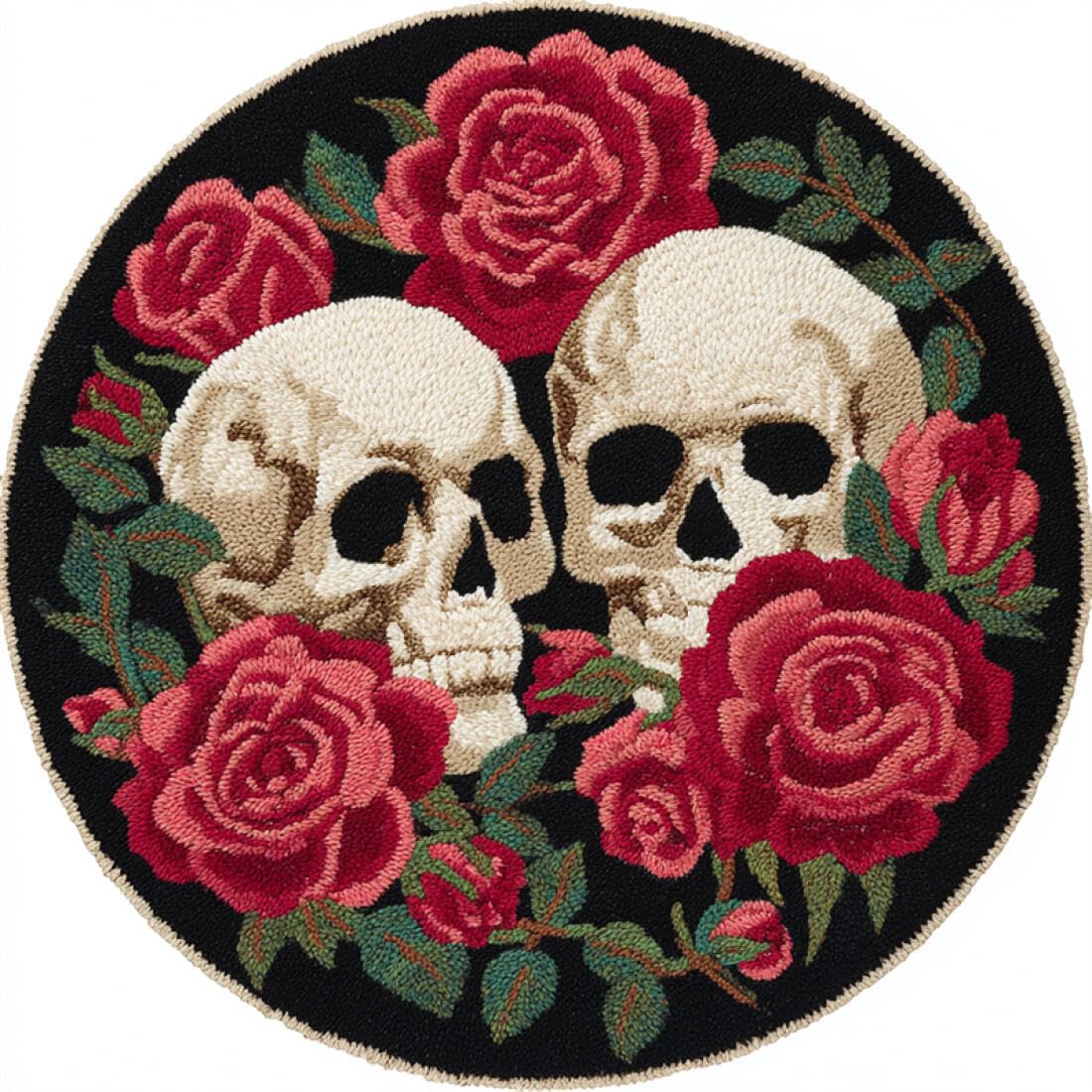 Rqwybcaxn DIY Rug Latch Hook Kits for Teens Needlework Kit Skulls and Flowers 80x80cm Round Easy Pattern Floor Mat Study Handmade Art