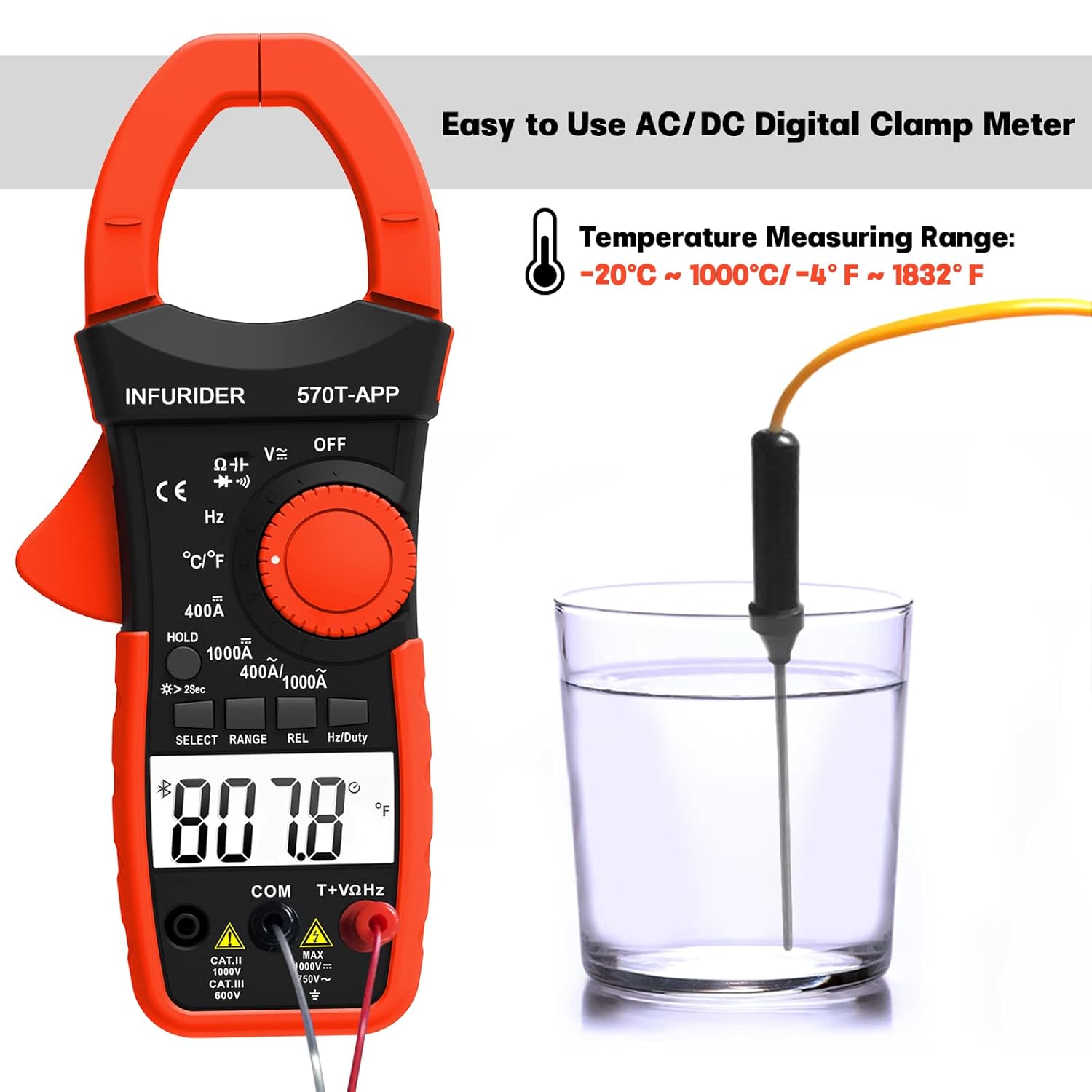 Digital Clamp Meter, Multimeter TRMS 4000 Counts 1000A AC/DC Current Amp Clamp Auto Range Volt Meter, Wireless Bluetooth Multimeter Measures Voltage, Capacitance, Ohm, Hz and Temperature
