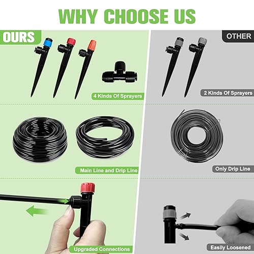 Miniatura 4 de Sistema de riego por goteo de 230 pies para jardín con 40 boquillas y emisores, sistema de riego de jardín con tubo de 12 y 14 pulgadas y accesorios