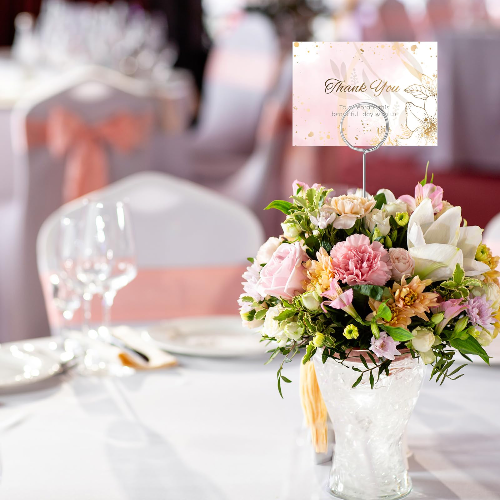 Hotop 30 segnaposto a forma di fiore in filo metallico, 34 cm, per foto, promemoria, rotondi, per centrotavola, tavolo, matrimoni, baby shower, bomboniere (argento)