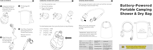 Miniatura 9 de Ducha portátil para acampar con bolsa seca - Ducha de campamento con batería recargable y bolsa seca incluida de 10L para almacenamiento de agua.