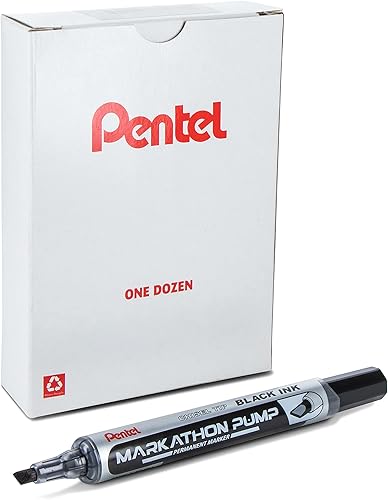 Pentel Markathon - Marcador permanente para bomba, punta de cincel, tinta negra, paquete de 12 (NLF60X-A)