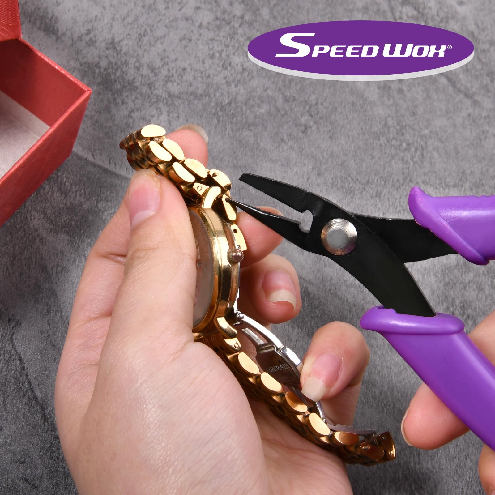 SPEEDWOX Pinzas para reparación de relojes, alicates de plomo cónicos, diseño de 2 puntas, yate plano, ajuste de correa de reloj, herramienta, acero al carbono, funcionamiento elástico con una sola