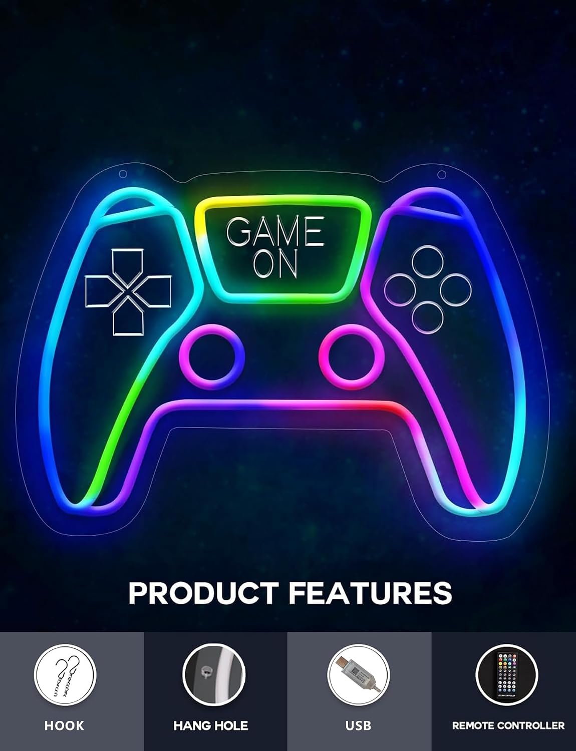 Gamepad Multi Color RGB Neon Sign Powered by USB Color Changing & Scrolling Flashing Modes APP Remote Control for Home Decor Wedding Parties Gatherings