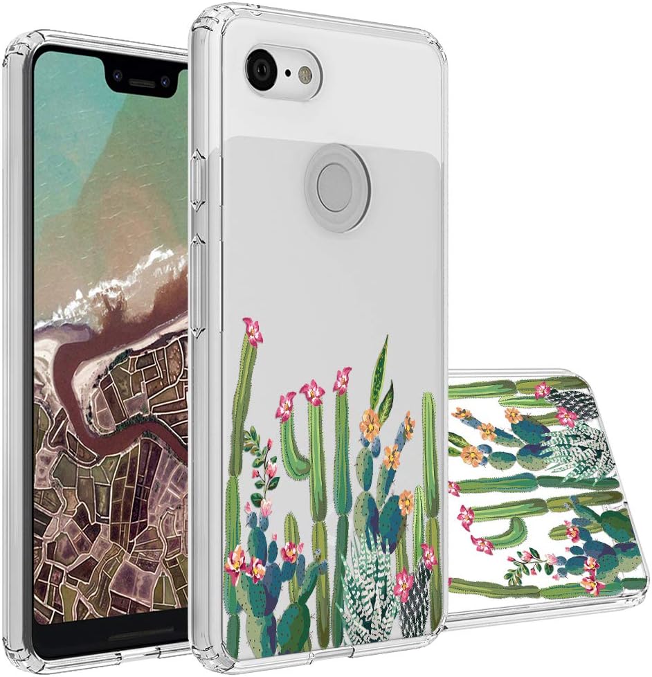 Google Pixel 3 XL Case, Topnow Clear Design Plastic Hard Back Case with TPU Bumper Protective Case Cover for Google Pixel 3 XL - Cactus Plexus
