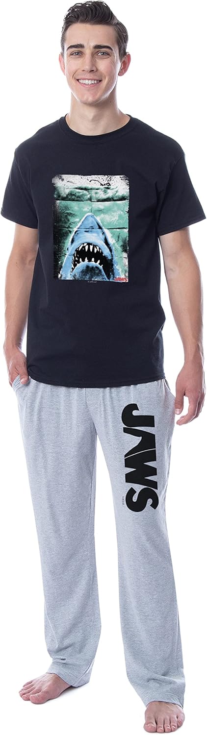 Women's Jaws Distressed Movie Poster Fitted Charcoal T-Shirt