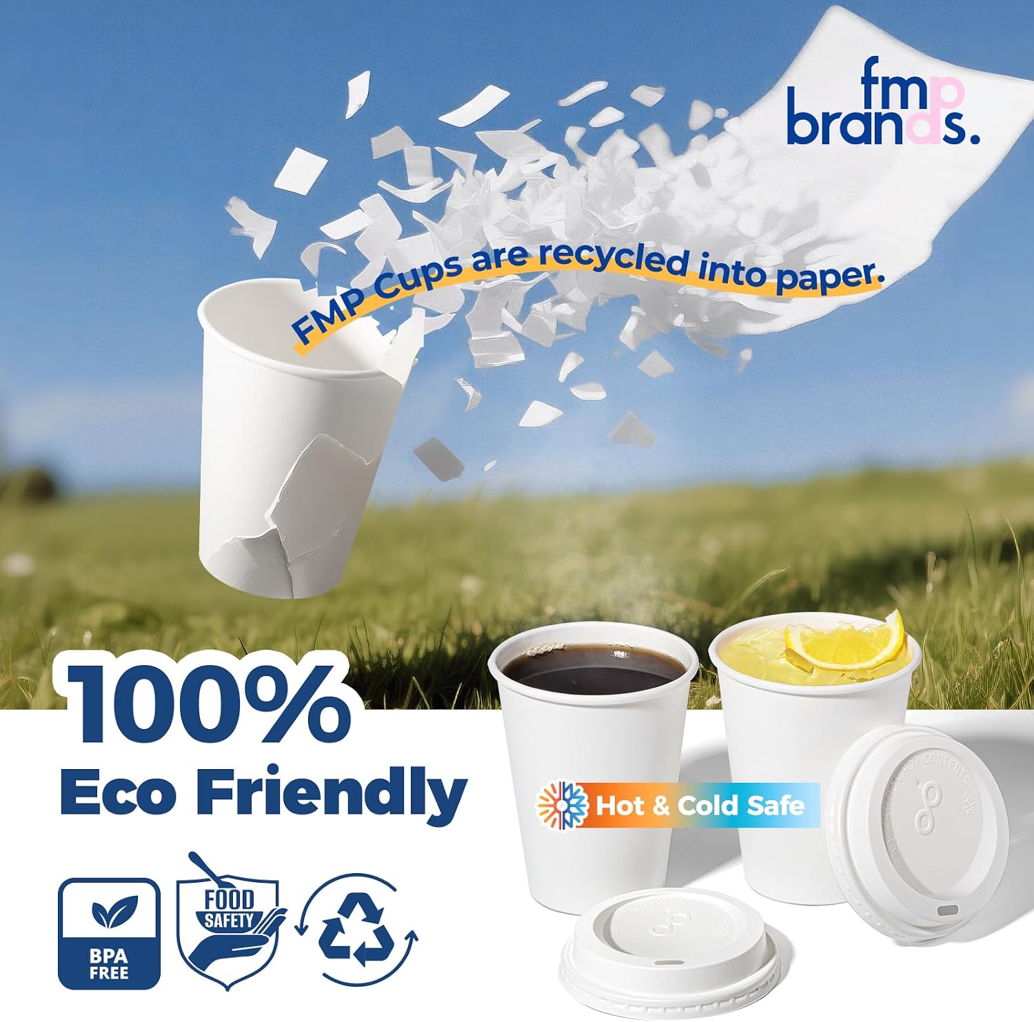 Fit Meal Prep 100 Pack 12 oz Disposable Coffee Cups with Lids, Premium To Go Paper Cups, Leak Proof Hot Coffee Cups with Lids for Travel, Office, Hot/Cold Beverages (White Lids) image 5