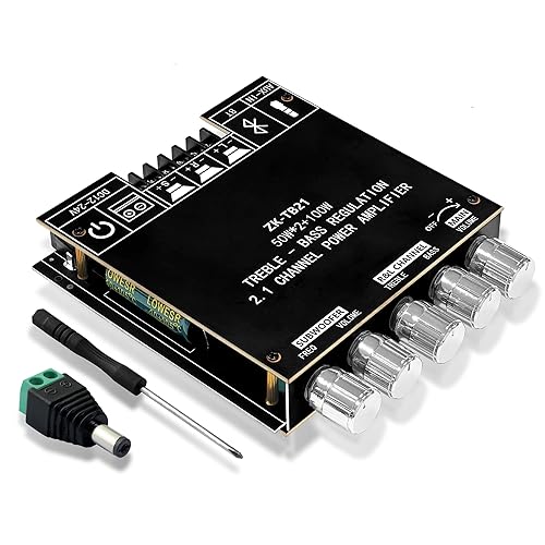 Placa de amplificador Bluetooth, ZK-TB21 2.1 canal 50W+50W+100W amplificador de potencia, mini Bluetooth 5.0 AMP con subwoofer, control de agudos de