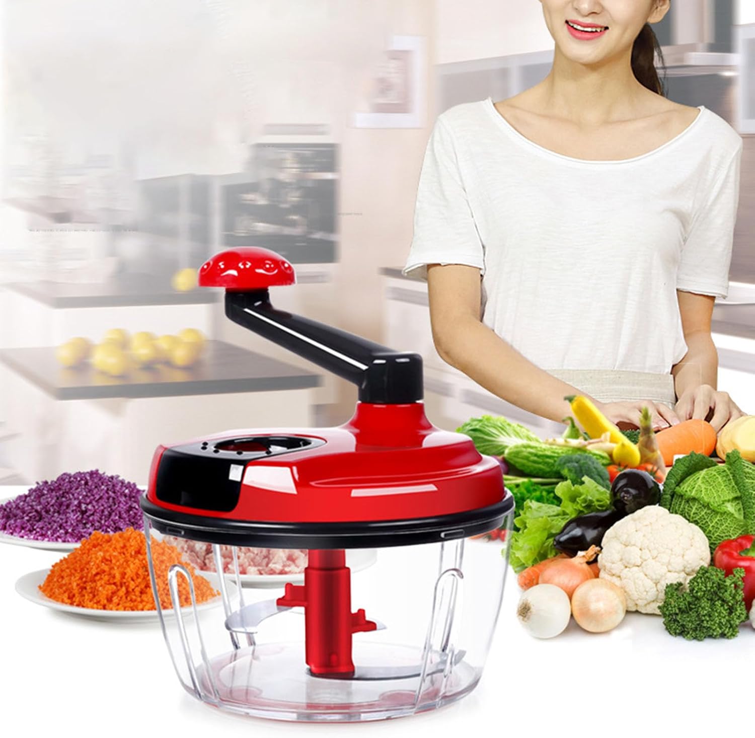Efficient Manual Food Processor Meat Grinder Vegetable Choppers with 402 Steel Includes Practical Kitchen Accessories Efficient Meat and Veg Processor