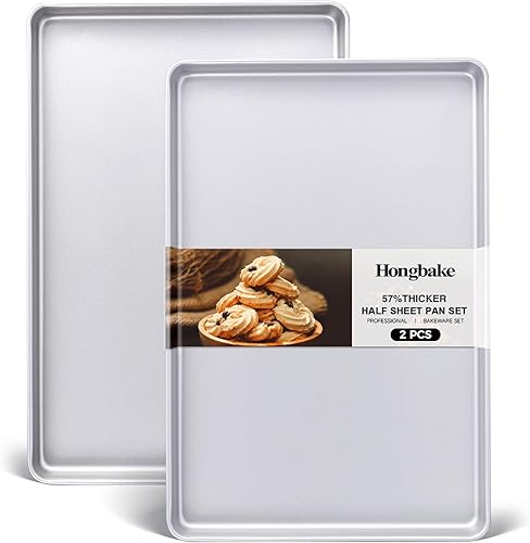 Miniatura 8 de HONGBAKE Juego de 2 sartenes antiadherentes para horno tostador, sartén de 18 hojas prémium para hornear, bandeja de galletas pequeña, apta para