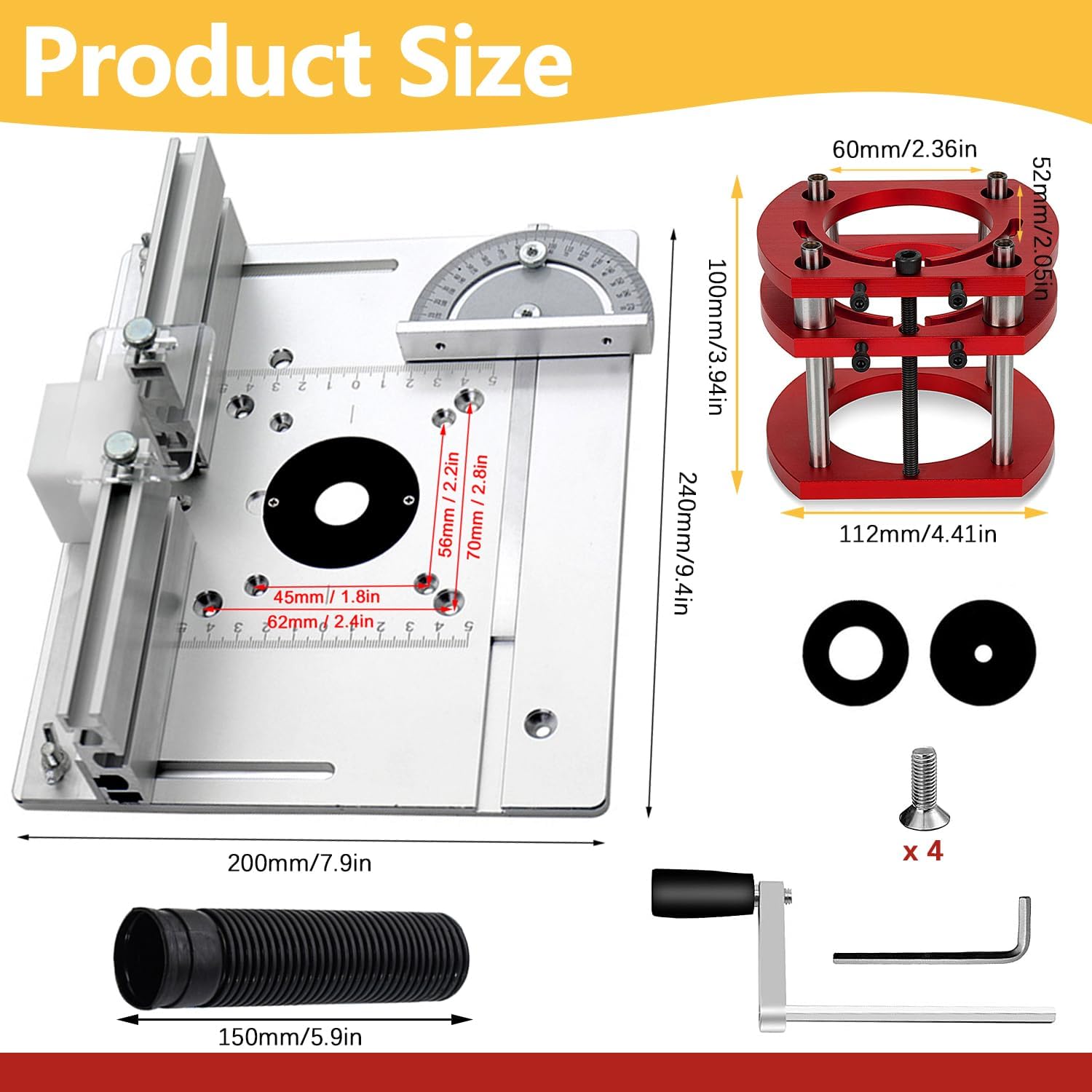Frästisch für Oberfräse Einlegeplatte Set, OberfräSentisch und Tischfräsmaschine, Router Table, Planfräsvorrichtung, Maximum Lift 51mm, TischfräSe zum Nuten Zapfenschneiden BesäUmen und Anfasen