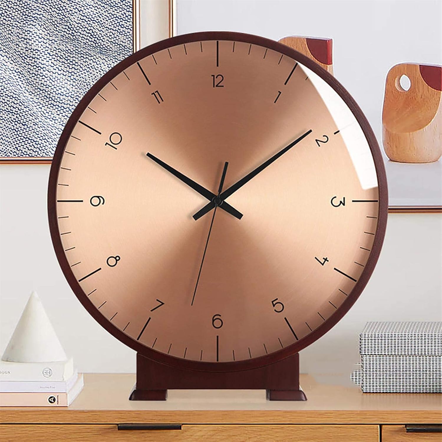 Vintage Style Desk Clock Mantel Clocks Watches Shelf Fireplace Decorative Four Shelf for Living Room Decor, Battery Operated, Silent Wood Mantle Clock 101