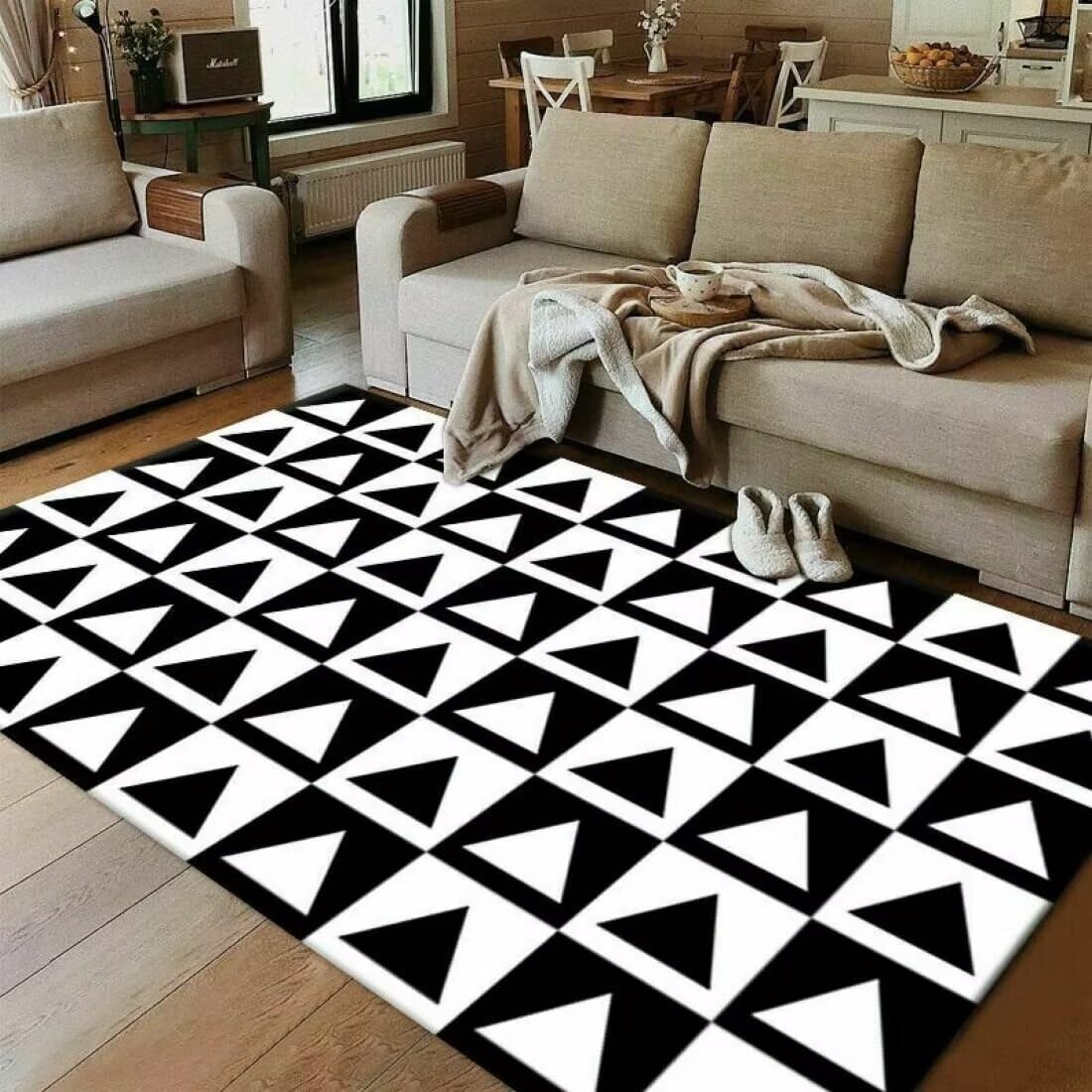 Tapis chambre bébé 50x70cm noir et blanc géométrique
