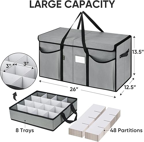Miniatura 4 de BALEINE Caja de almacenamiento de adornos navideños con divisores, contenedor de almacenamiento de adornos navideños para adornos navideños (128