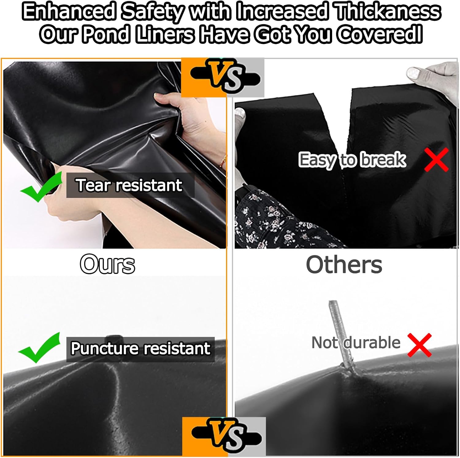 Heavy Duty Black Pond Liner - Waterproof Garden Membrane 1x1m, 4x6m, 5x8m, 6x10m, 9x11m - Durable & Elastic Sealing Film for Landscaping & Water Containment