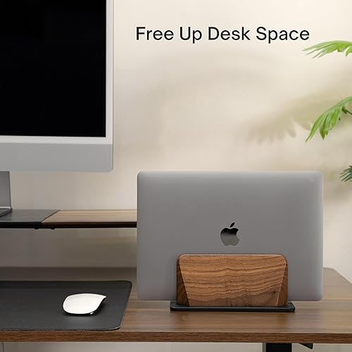 Miniatura 5 de Soporte vertical para laptop, cuerpo de nogal negro sólido y base de aluminio anodizado negro, soporte vertical de metal para computadora portátil