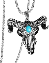 PAMTIER Collana da Uomo Acciaio Inossidabile Con Scheletro Gotico a Forma di Testa Capra Con Pendente Turchese Hip Hop