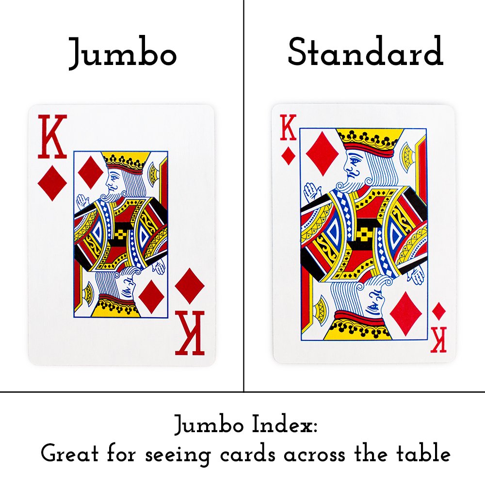 Brybelly Rot Kunststoffbeschichtete Spielkarten, Gro, Jumbo-Index, 8,9 x 6,3 cm, 54 Karten + 2 Joker, Klassisch, Fr Alle Altersgruppen