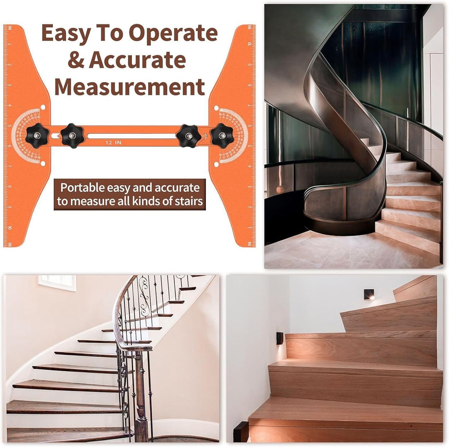 Stair Tread Template Tool Jig Aluminum Alloy Measuring Adjustable Sliding Installer with Case for Layout Projects Professional Carpenters Construction Workers