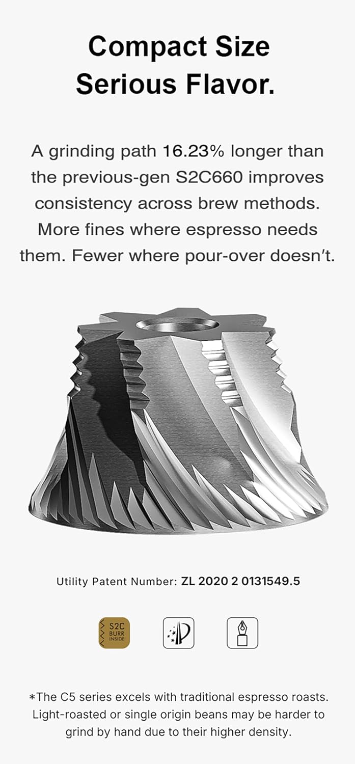 TIMEMORE C5 Pro Manual Coffee Grinder Capacity 30g with CNC Stainless Steel Conical Burr - Internal Adjustable Setting,Double Bearing Positioning (C5 Pro Matte Black)