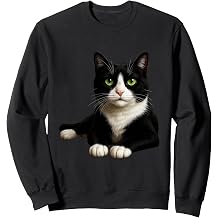 Tuxedo Cat with Green Eyes Artwork Sweatshirt