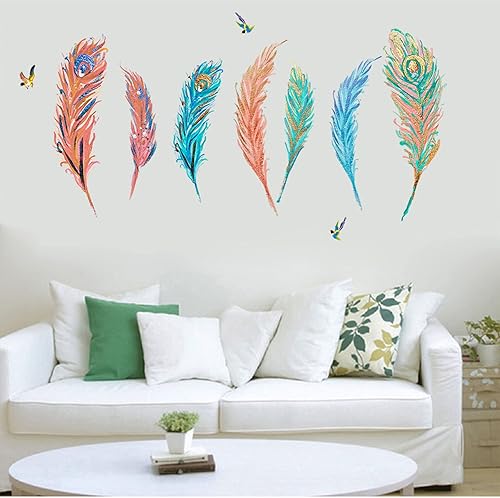 Miniatura 3 de Calcomanías de pared literarias de plumas coloridas extraíbles, calcomanías de pared para despegar y pegar, calcomanías de pared de vinilo para sala