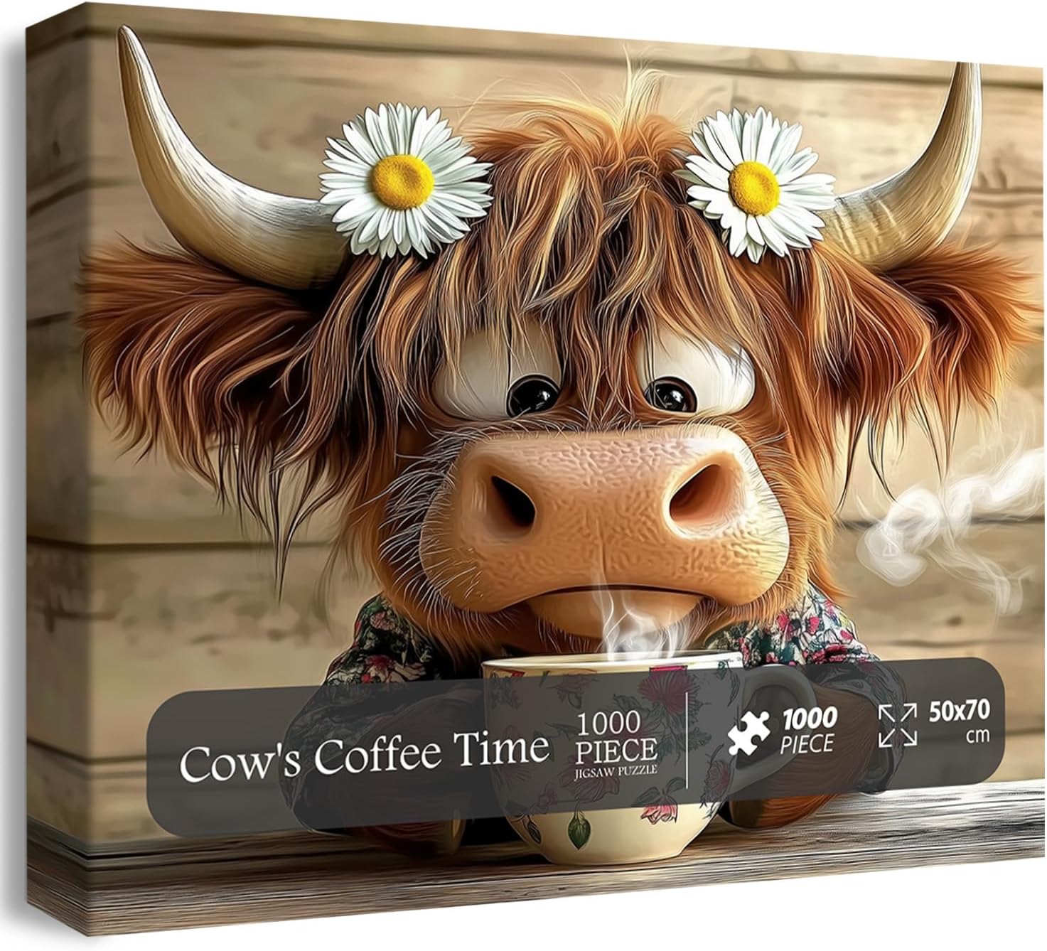 PICKFORU Vintage Cow Puzzles for Adults, Cow's Coffee Time Jigsaw Puzzles 1000 Pieces, Funny Animal Puzzle as Home Decor