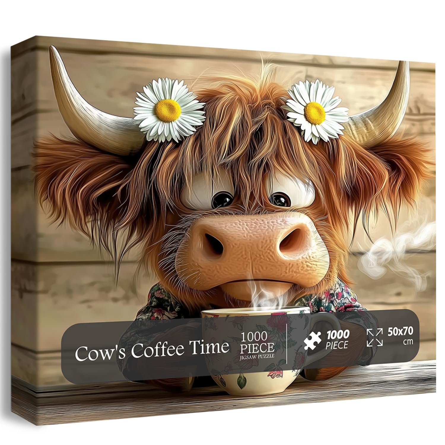PICKFORU Vintage Cow Puzzles for Adults, Cow's Coffee Time Jigsaw Puzzles 1000 Pieces, Funny Animal Puzzle as Home Decor