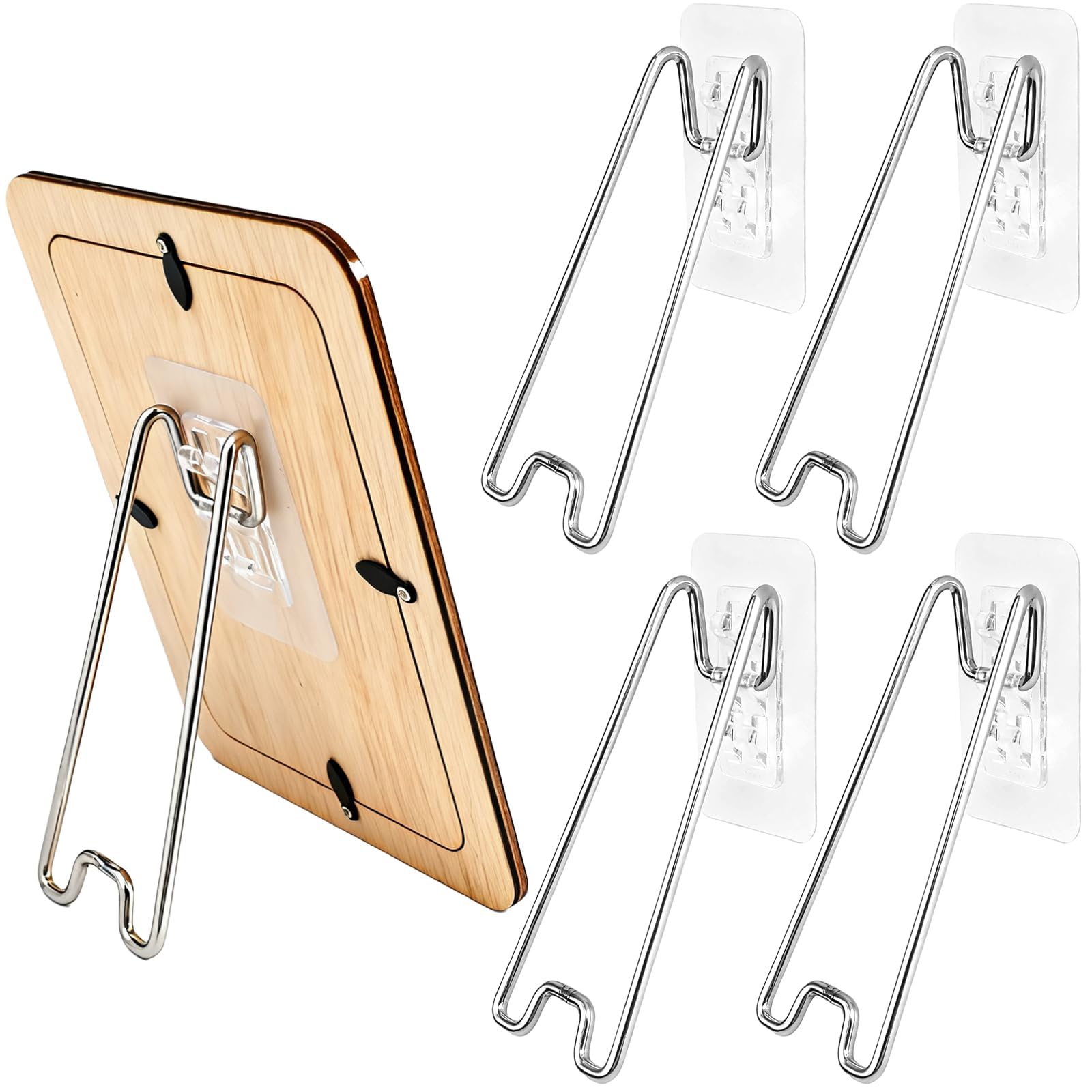 5 Pack Adhesive Easel Back, Self-Adhesive Picture Frame Easel 5.1 x 2.1 inch (13 x 5.4 cm), Stainless Steel Picture Frame Stand, Easel Back Supports for Crafts Art Photos Paintings Display, Silver