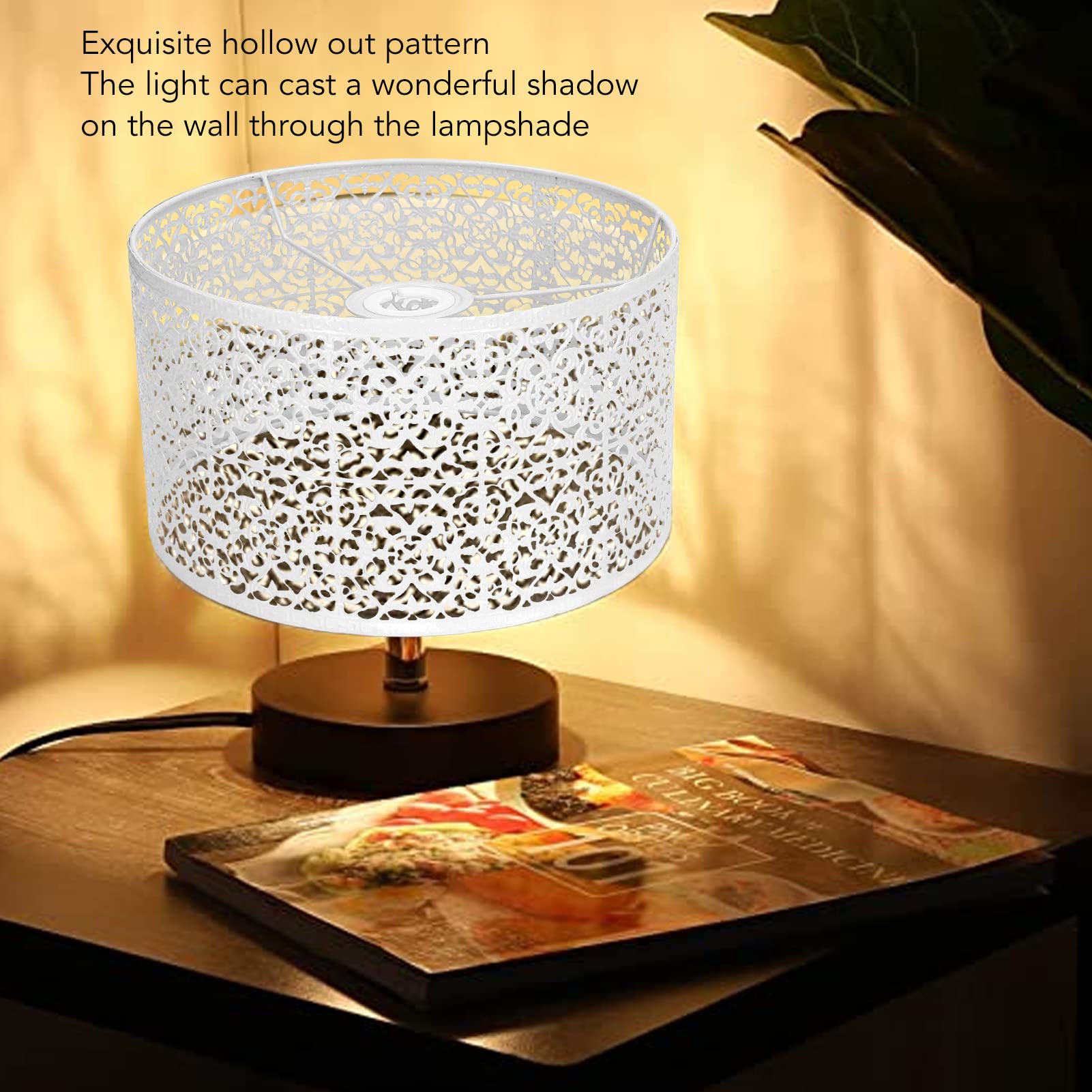 Tissting Pantalla Lampara E27 E14, 25 x 16 cm Pantalla Redonda de Mesa para Portalámparas Hierro Blanco Hueco Pantalla para Aplique Lámpara Estilo Nórdico Pantalla Cilíndrica para Lámpara de Techo