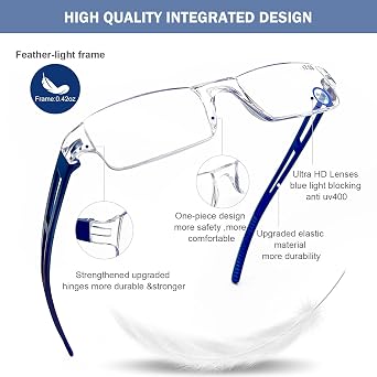 AQWANO 5 Pack Rimless Reading Glasses Women Men Blue Light Block, Lightweight Clear Frames Computer Readers Anti Glare