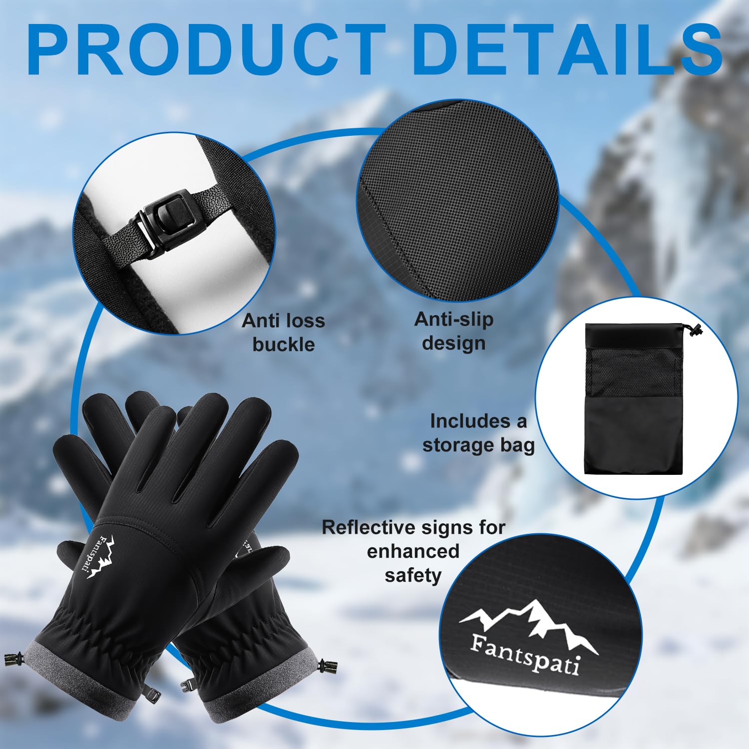 Guantes de esquí Impermeables de Invierno para Hombre y Mujer, cálidos y Resistentes al Viento, con Dedos para Pantalla táctil y Forro Polar para Conducir Ciclismo Correr y Hacer Snowboard