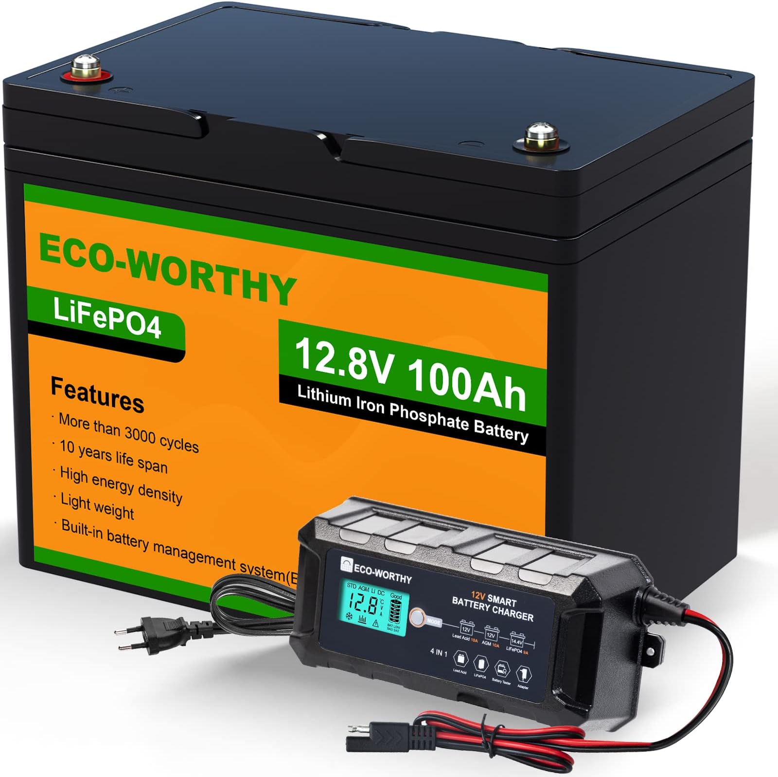 Eco Worthy Lifepo4 100ah 12v Batterie Mit 10a Ladegeräte Für 