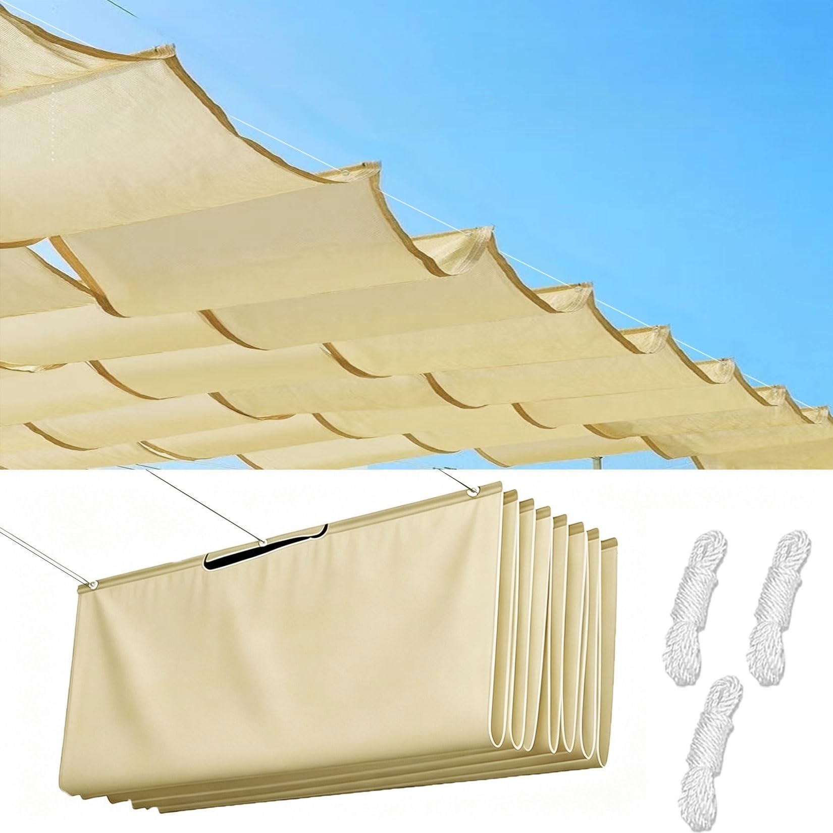 Voile d'ombrage 145x460 cm rétractable imperméable jaune sable pour pergola